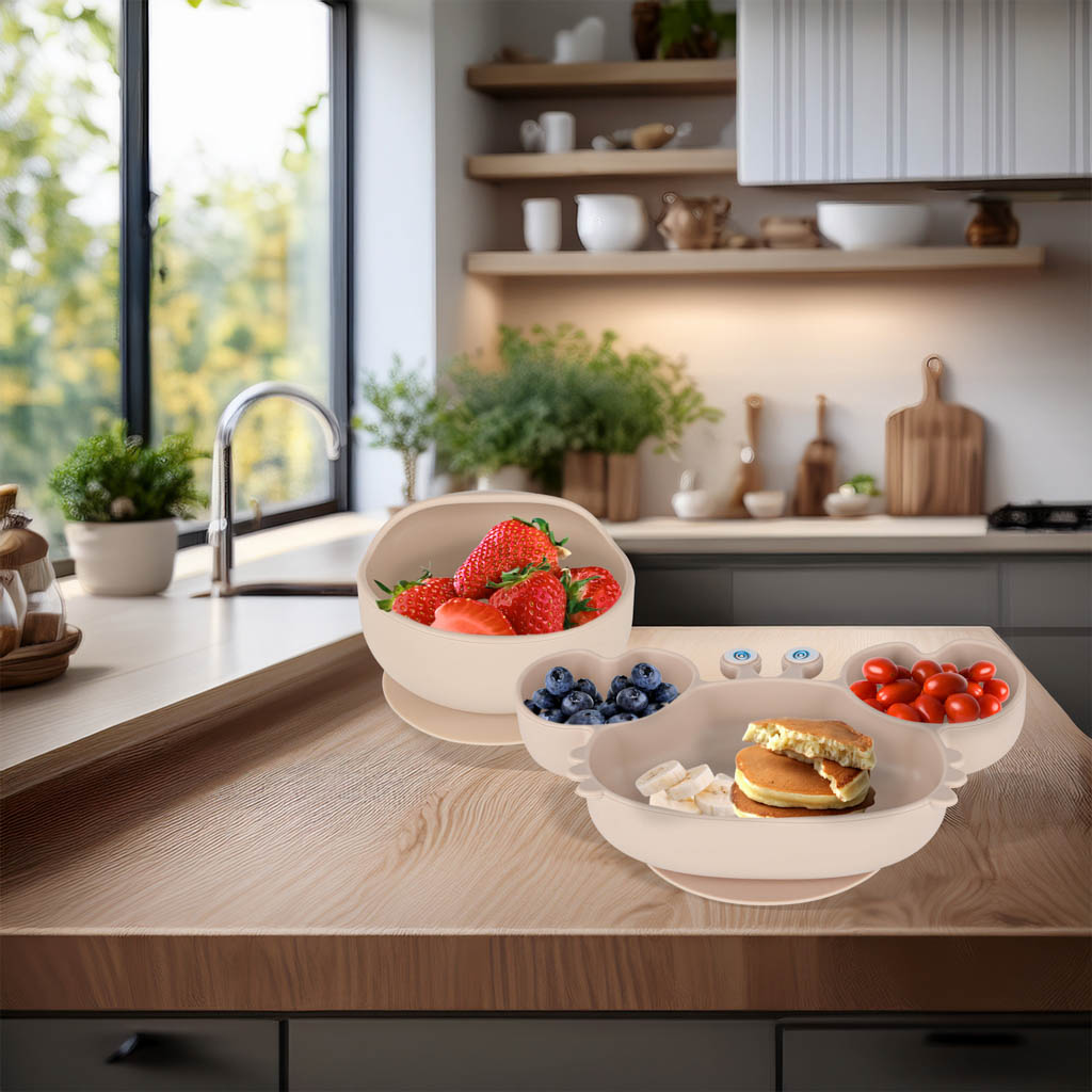 Silikonske posude za djecu 9 elemenata bež 2