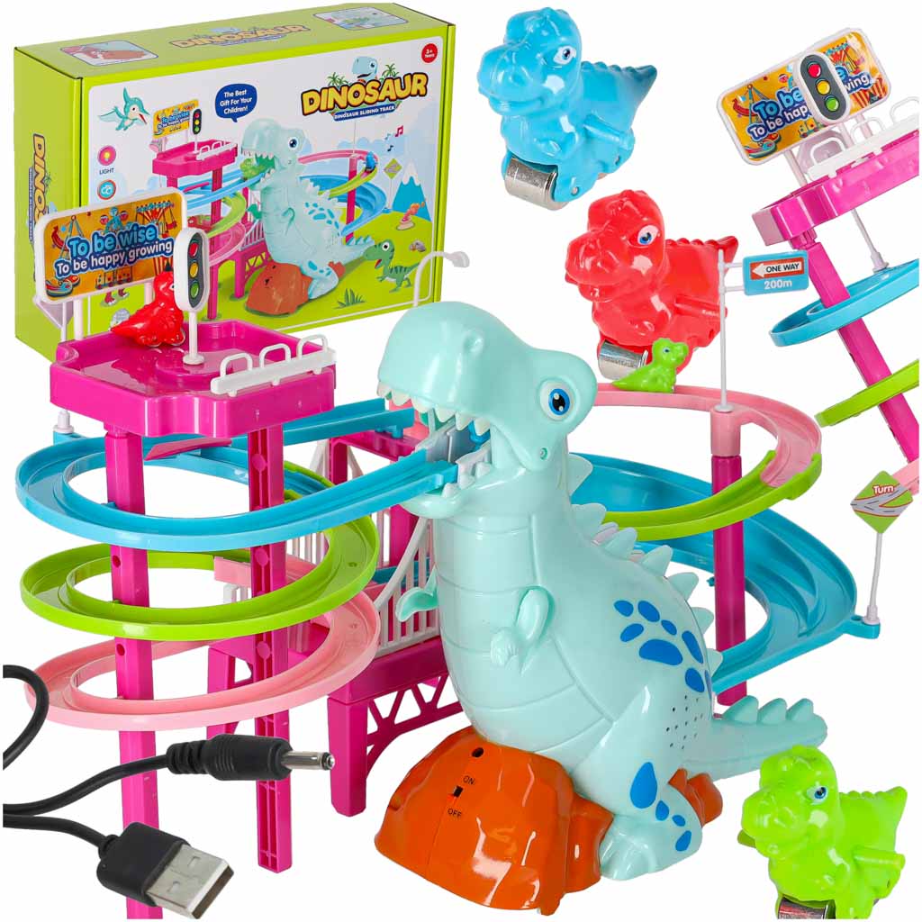 Staza za trke s dinosaurima s toboganom i pokretne stepenice s LED i zvukom