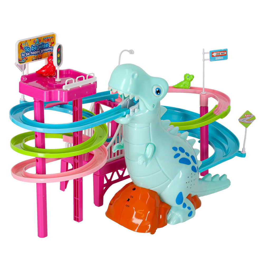 Staza za trke s dinosaurima s toboganom i pokretne stepenice s LED i zvukom 14