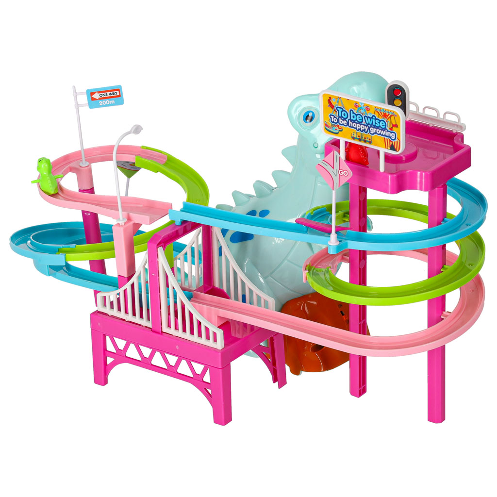 Staza za trke s dinosaurima s toboganom i pokretne stepenice s LED i zvukom 13