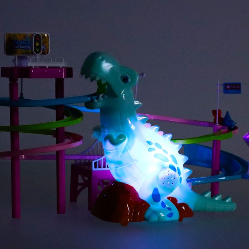 Staza za trke s dinosaurima s toboganom i pokretne stepenice s LED i zvukom 3