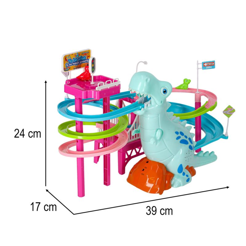 Staza za trke s dinosaurima s toboganom i pokretne stepenice s LED i zvukom 2