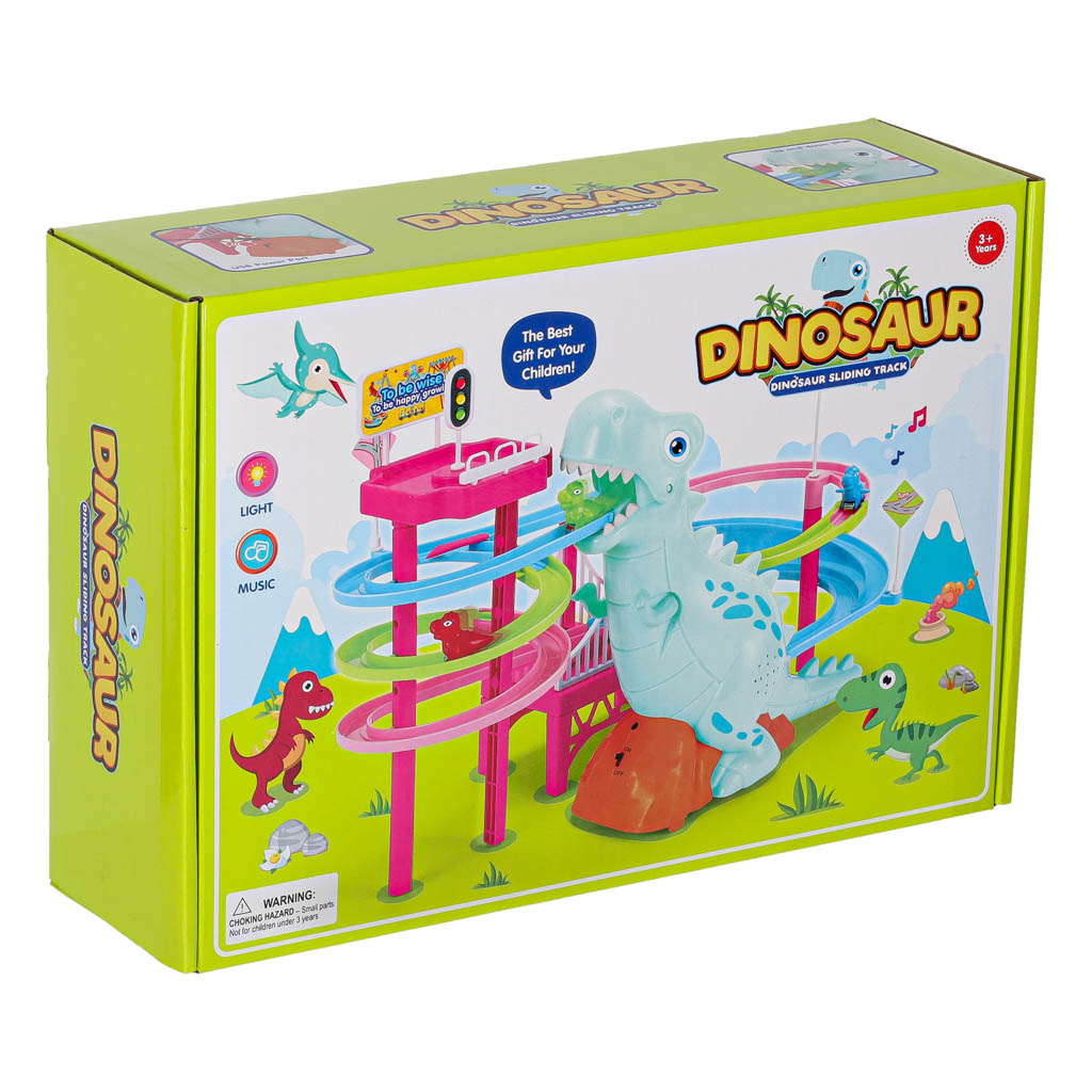 Staza za trke s dinosaurima s toboganom i pokretne stepenice s LED i zvukom 1