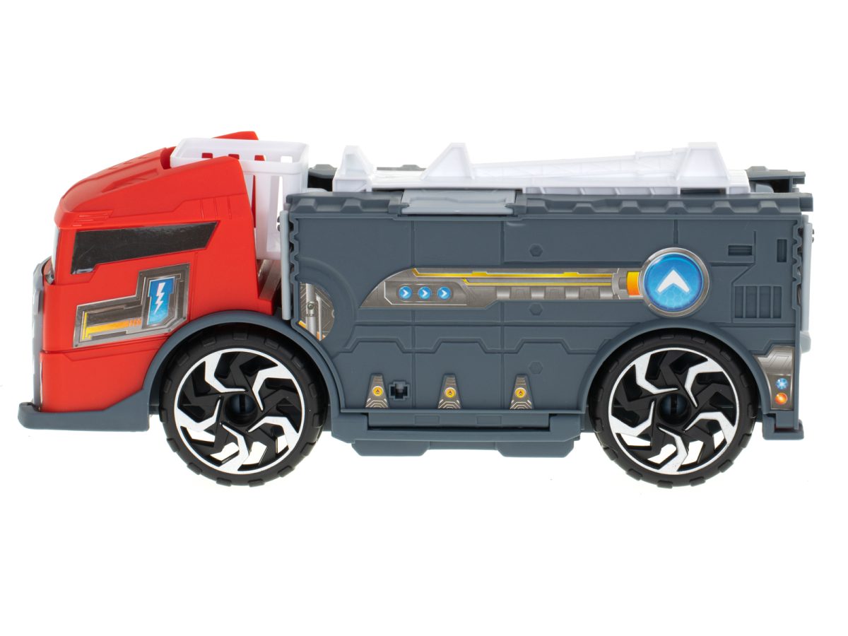 Transporter kamion TIR 2u1 parkirna garaža vatrogasna služba + 2 automobila crveni 7