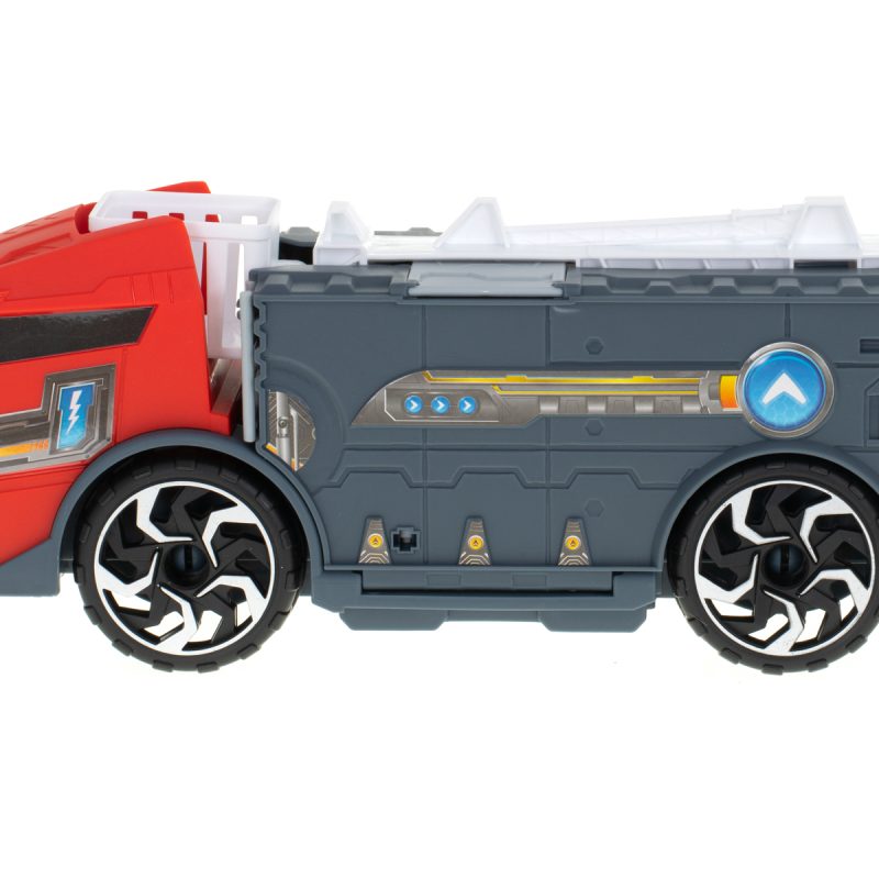 Transporter kamion TIR 2u1 parkirna garaža vatrogasna služba + 2 automobila crveni 7