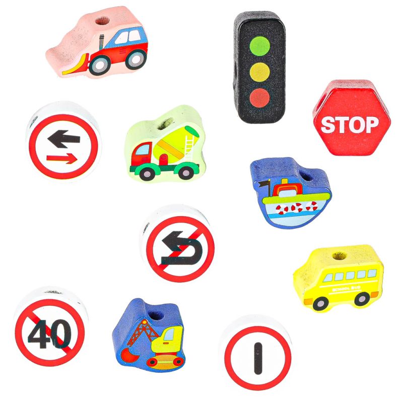 Drveni prometni znakovi i vozila za učenje nizanja 5