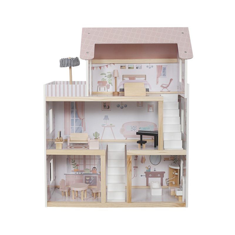 Drvena kućica za lutke 80cm LED ružičaste boje 5