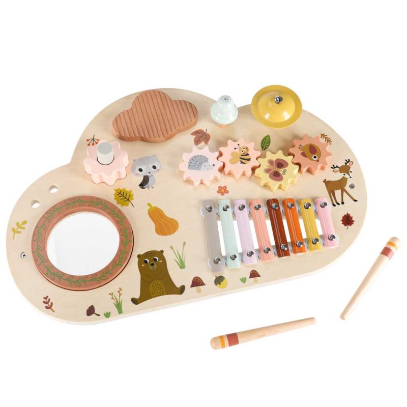 Wooden-educational-table-music-board-dulcimer-cymbals-plates-179575 Drveni edukativni glazbeni stol, bubanj, ksilofon, činele, kotačići 12