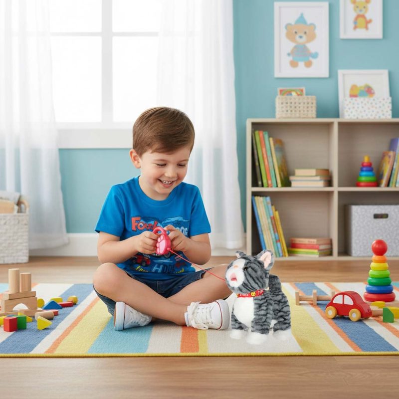 Interaktivna maca koja se kreće na uzici u sivoj boji, zvuk 4