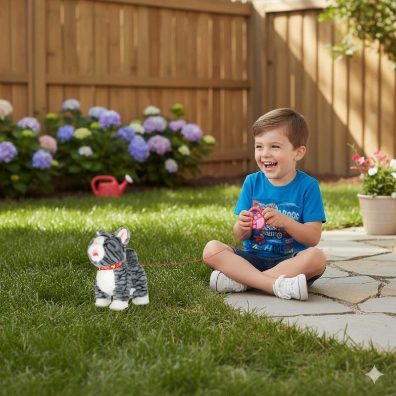 Interaktivna maca koja se kreće na uzici u sivoj boji, zvuk 3
