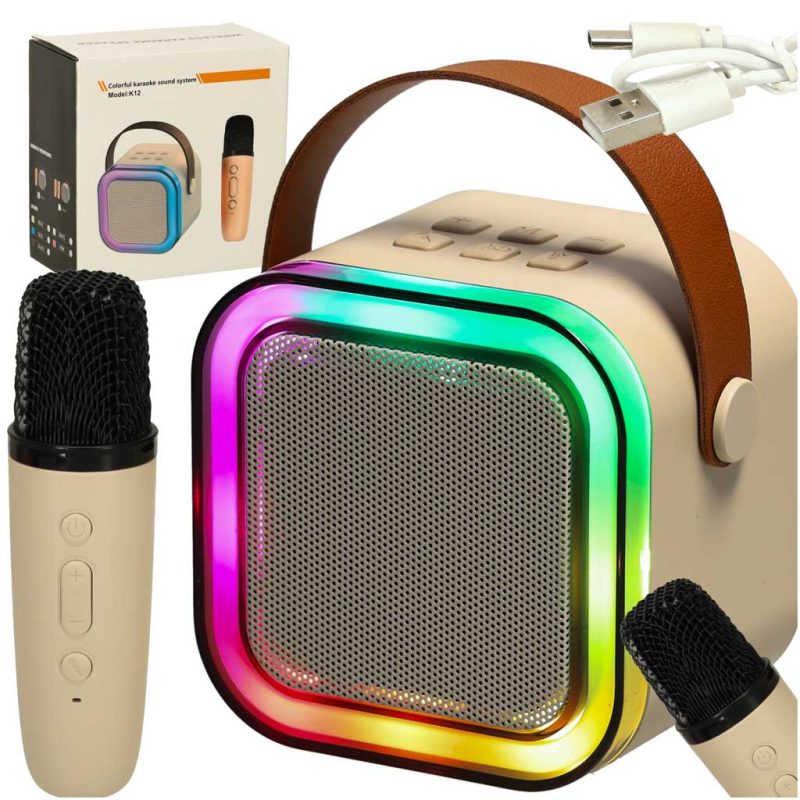 Karaoke zvučnik s mikrofonom BLUETOOTH USB LED bež
