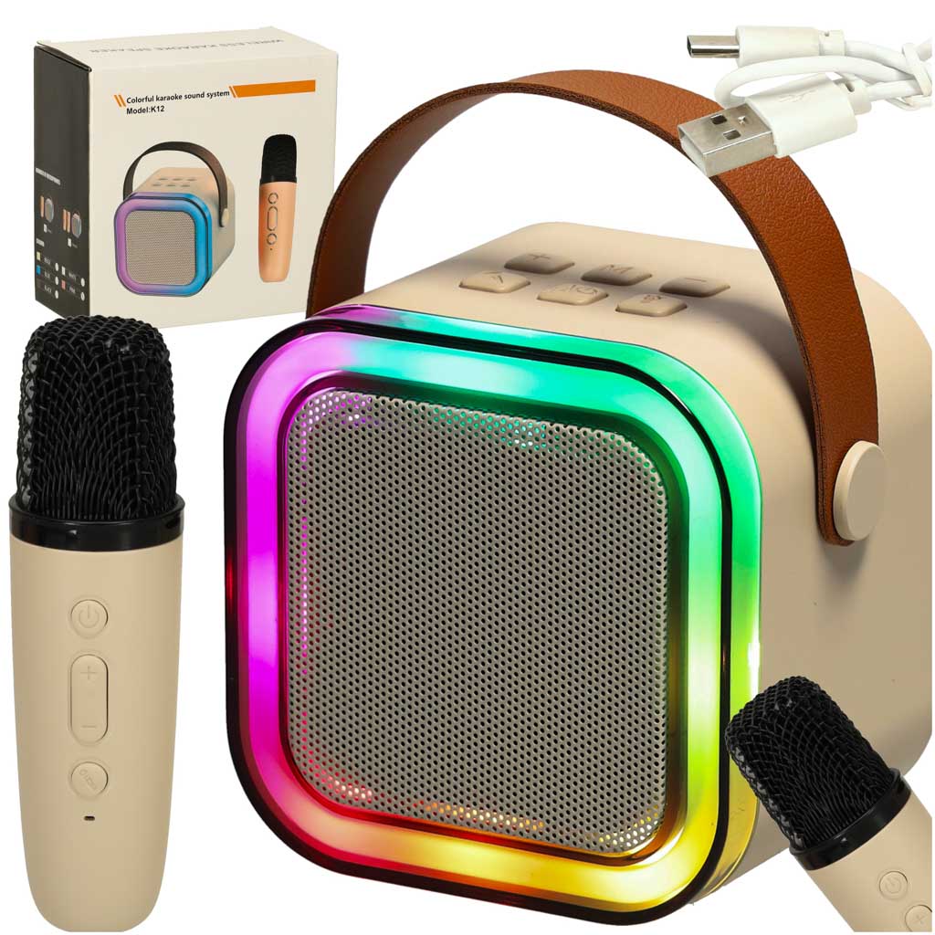 Karaoke zvučnik s mikrofonom BLUETOOTH USB LED bež