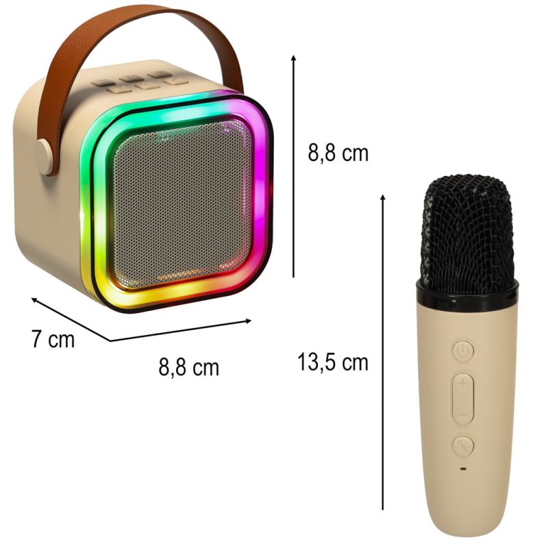 Karaoke zvučnik s mikrofonom BLUETOOTH USB LED bež 1