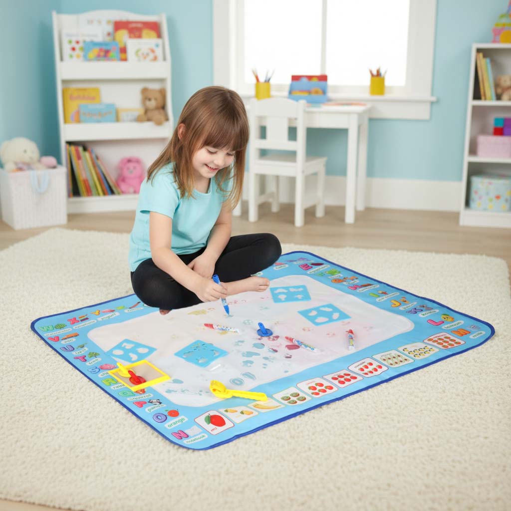 Vodena podloga za slikanje, crtanje na vodi, markeri, pečati, šablone, valjak 100x80cm, abeceda 3