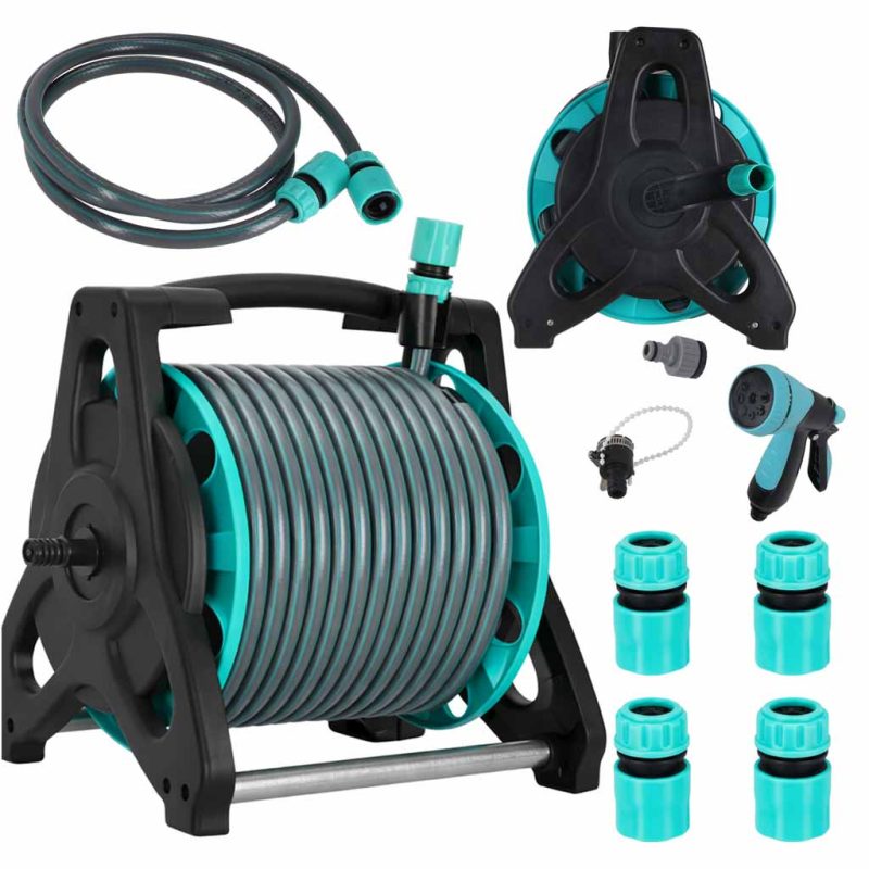 Garden-hose-on-reel-stand-LUARO-sprinkler-gun-retractor-30m-182942 Vrtno crijevo za vodu na stalku kolut LUARO pištolj za prskanje 30 m
