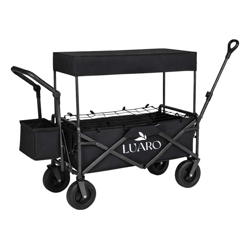 LUARO sklopiva kolica za prijevoz na plažu s nadstrešnicom i mrežom crna