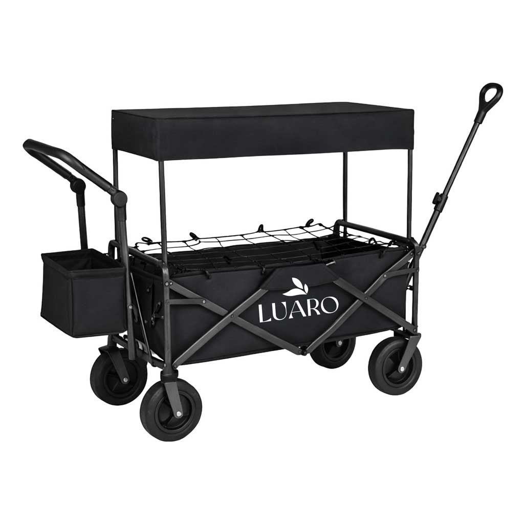 LUARO sklopiva kolica za prijevoz na plažu s nadstrešnicom i mrežom crna