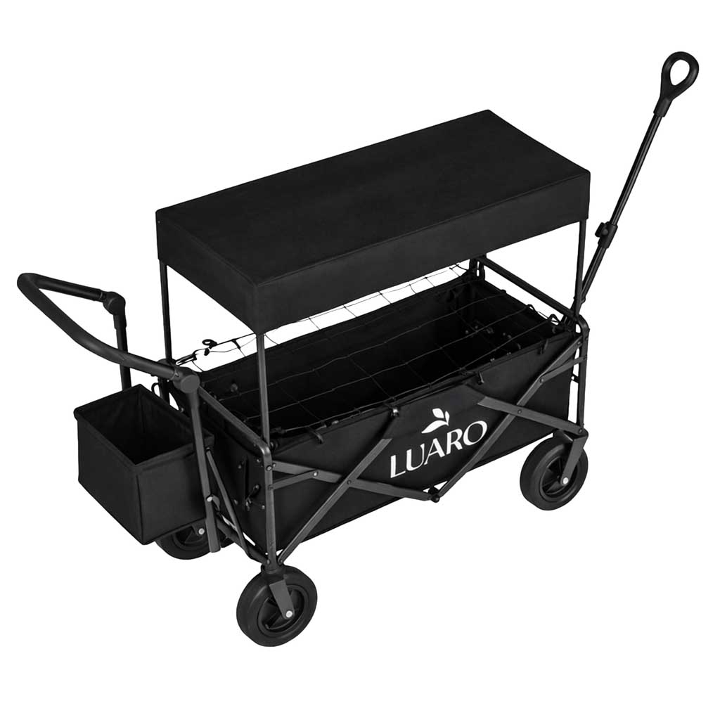LUARO sklopiva kolica za prijevoz na plažu s nadstrešnicom i mrežom crna