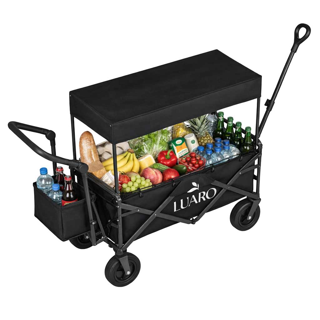 LUARO sklopiva kolica za prijevoz na plažu s nadstrešnicom i mrežom crna