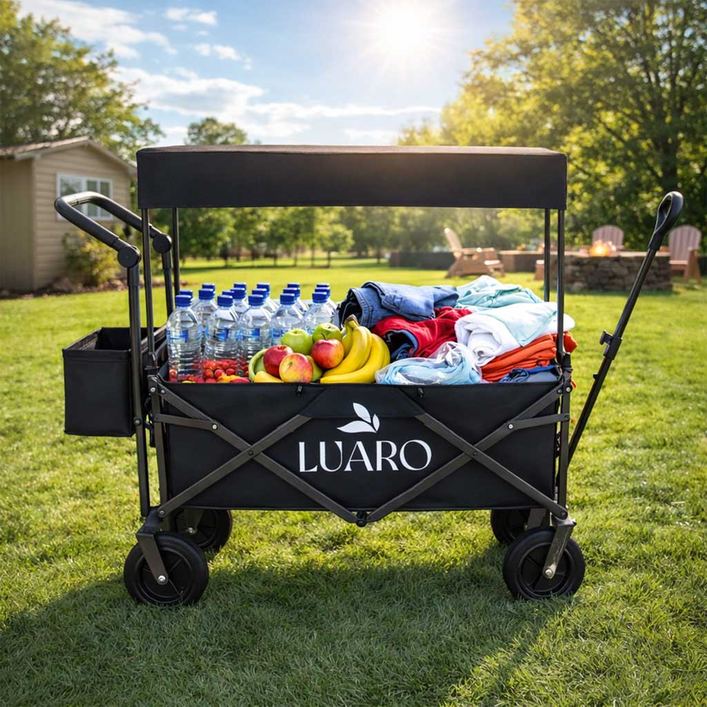 LUARO sklopiva kolica za prijevoz na plažu s nadstrešnicom i mrežom crna