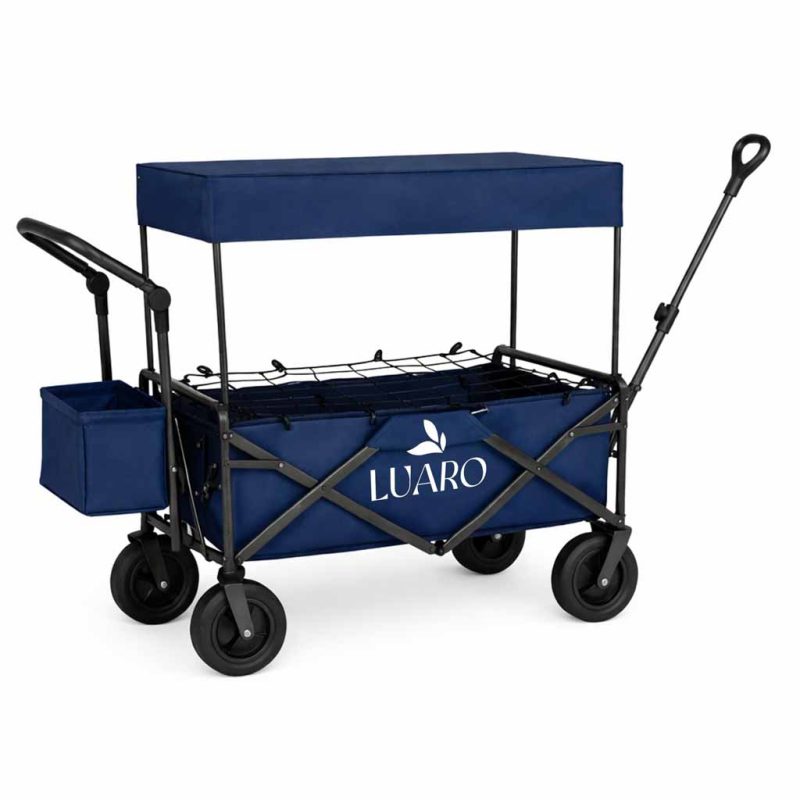LUARO sklopiva kolica za prijevoz na plažu s nadstrešnicom i mrežom plava