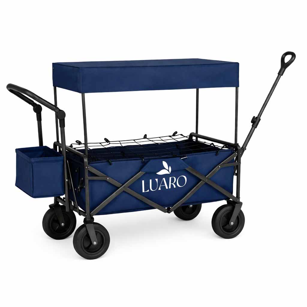 LUARO sklopiva kolica za prijevoz na plažu s nadstrešnicom i mrežom plava