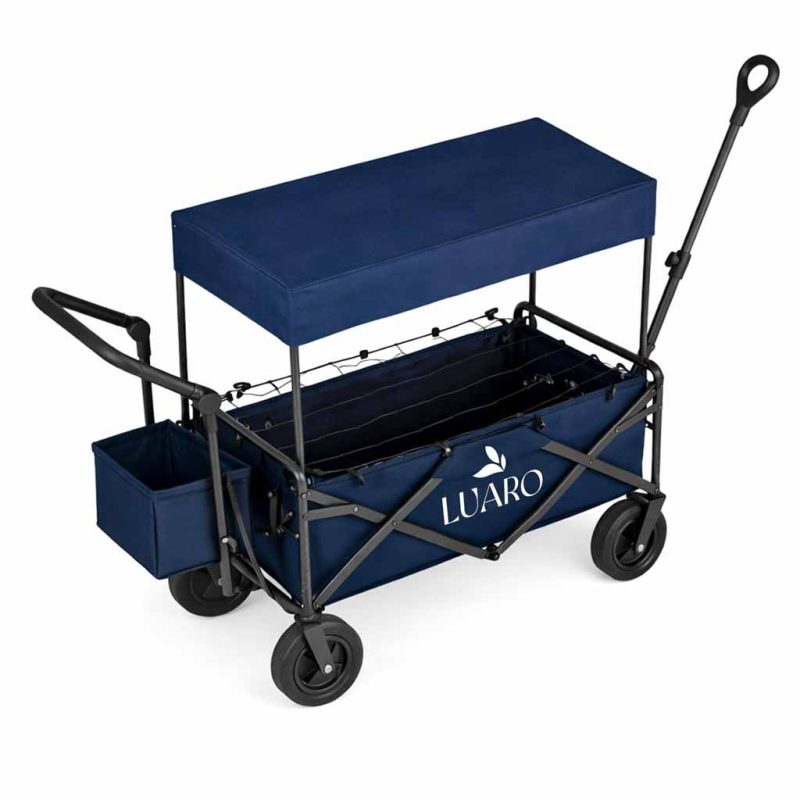 LUARO sklopiva kolica za prijevoz na plažu s nadstrešnicom i mrežom plava