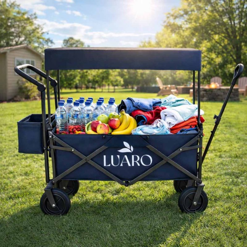 LUARO sklopiva kolica za prijevoz na plažu s nadstrešnicom i mrežom plava