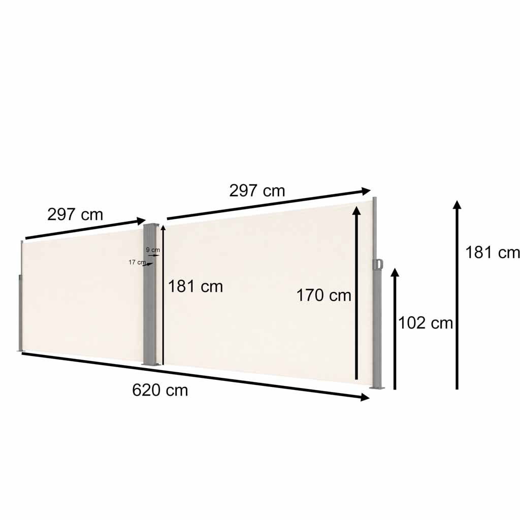 LUARO kutna bočna tenda za terasu, uvlačiva 180 x 600 cm, bež