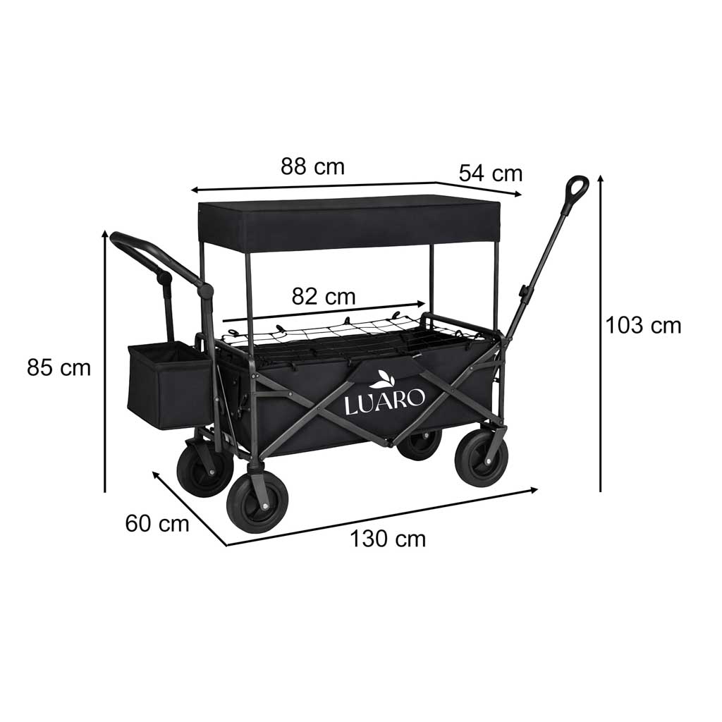 LUARO sklopiva kolica za prijevoz na plažu s nadstrešnicom i mrežom crna