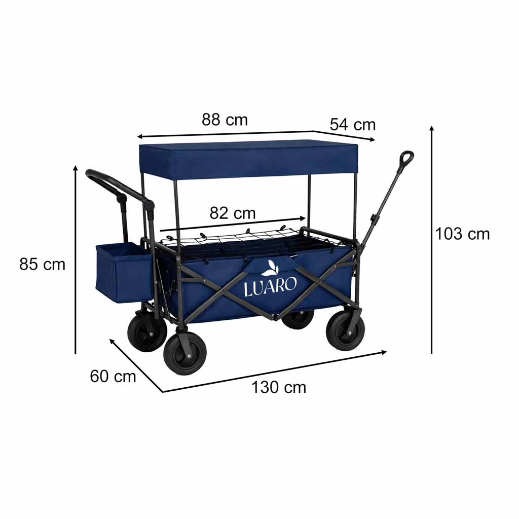 LUARO sklopiva kolica za prijevoz na plažu s nadstrešnicom i mrežom plava