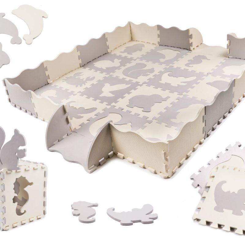 KX6269 Puzzle piankowe mata kojec dla dzieci 36el szaro-ecru 1-3 Edukativna pjenasta podloga za igru, sivo-ekru, 36 elemenata 150x150 cm