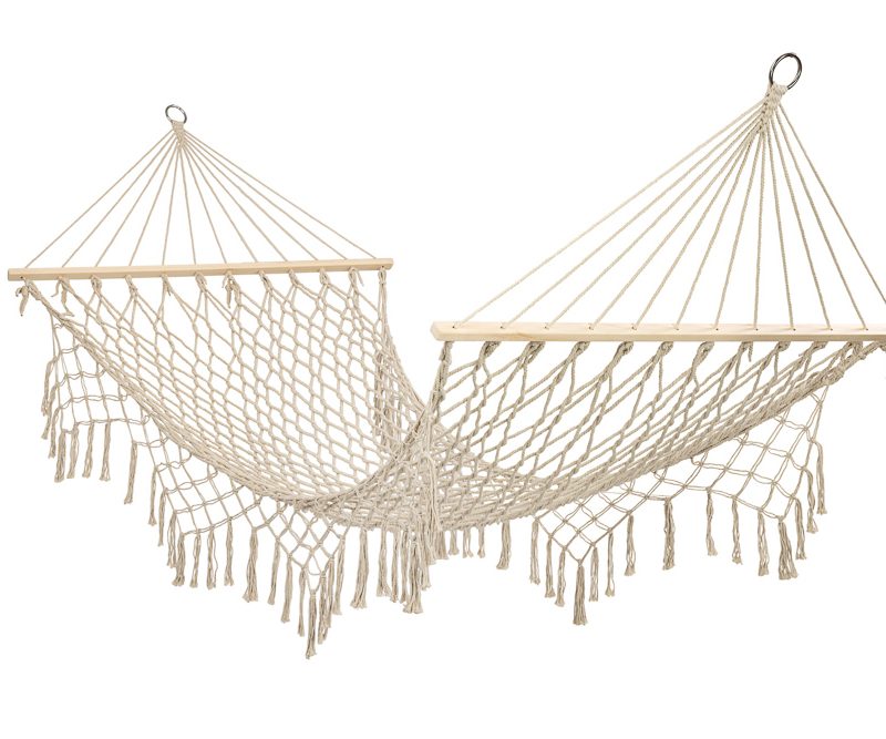 Vrtna viseća mreža s boho resicama 200 cm ecru 150 kg
