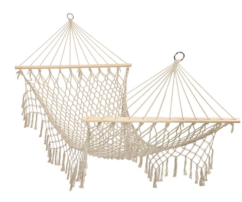 Vrtna viseća mreža s boho resicama 200 cm ecru 150 kg