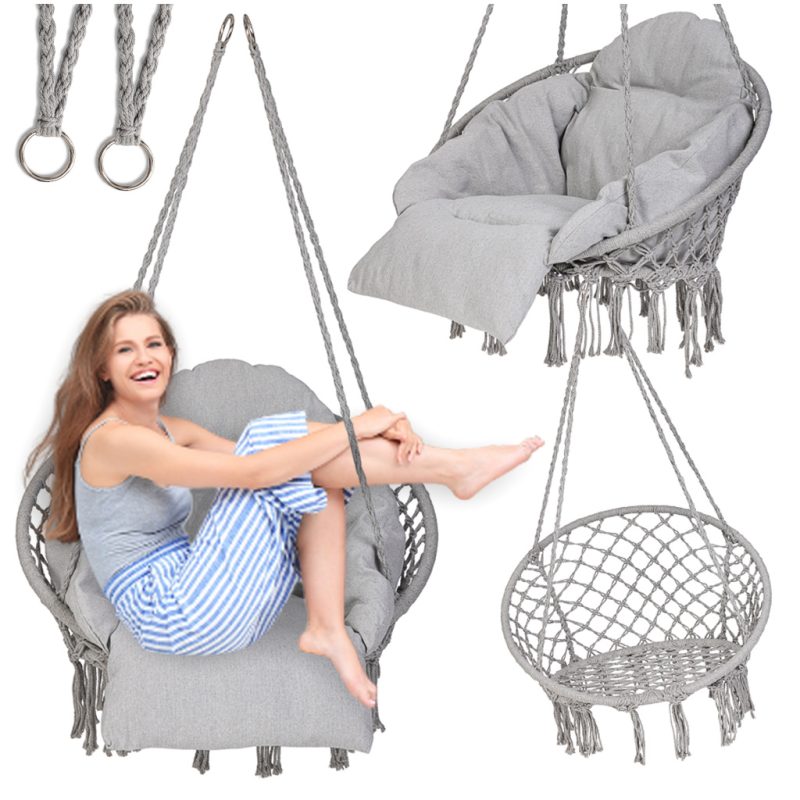 LUARO vrtna ljuljačka rodino gnijezdo s XXL jastukom siva 80 cm 150 kg