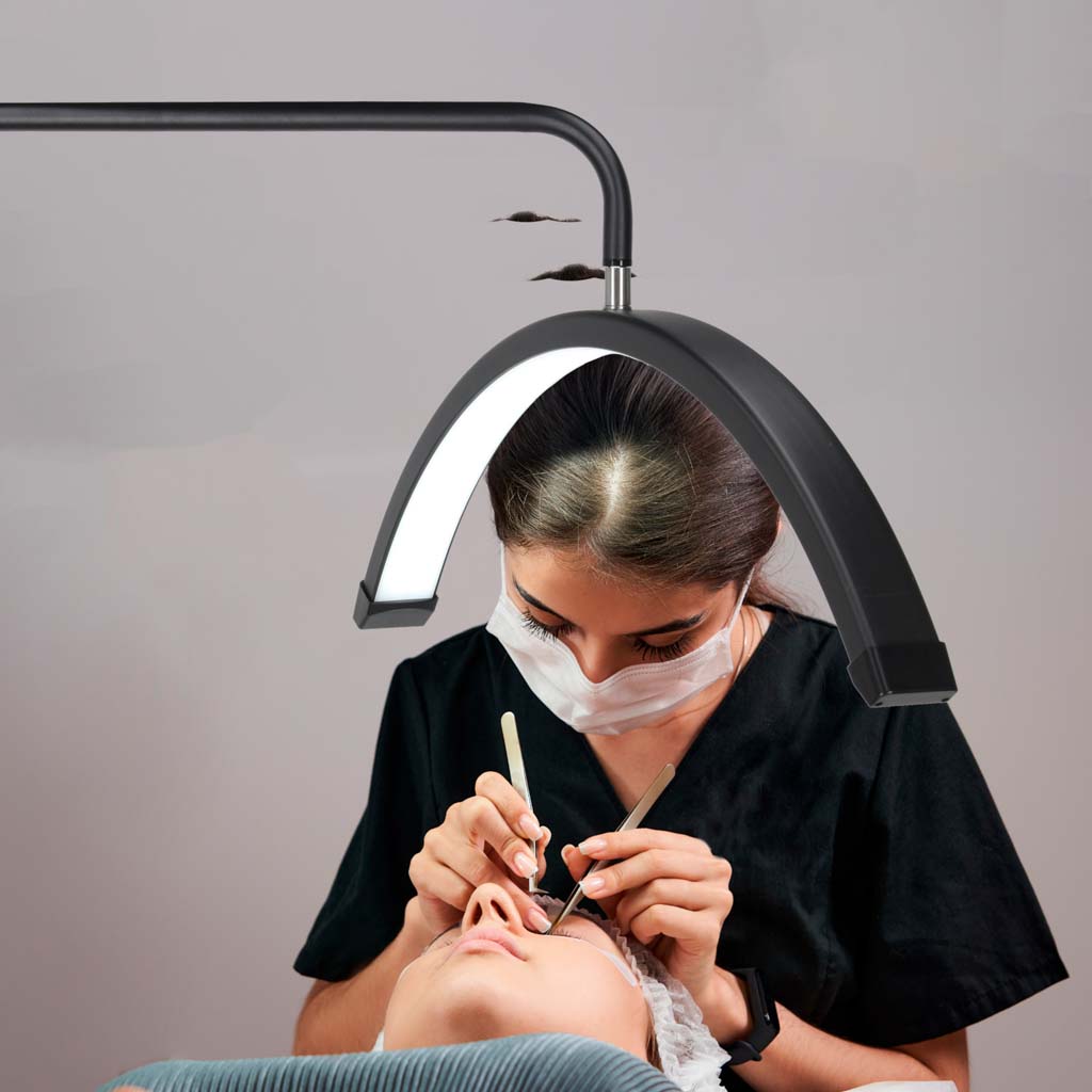 LED kozmetička lampa za ekstenzije trepavica, svjetlo bez treperenja, crna, luk