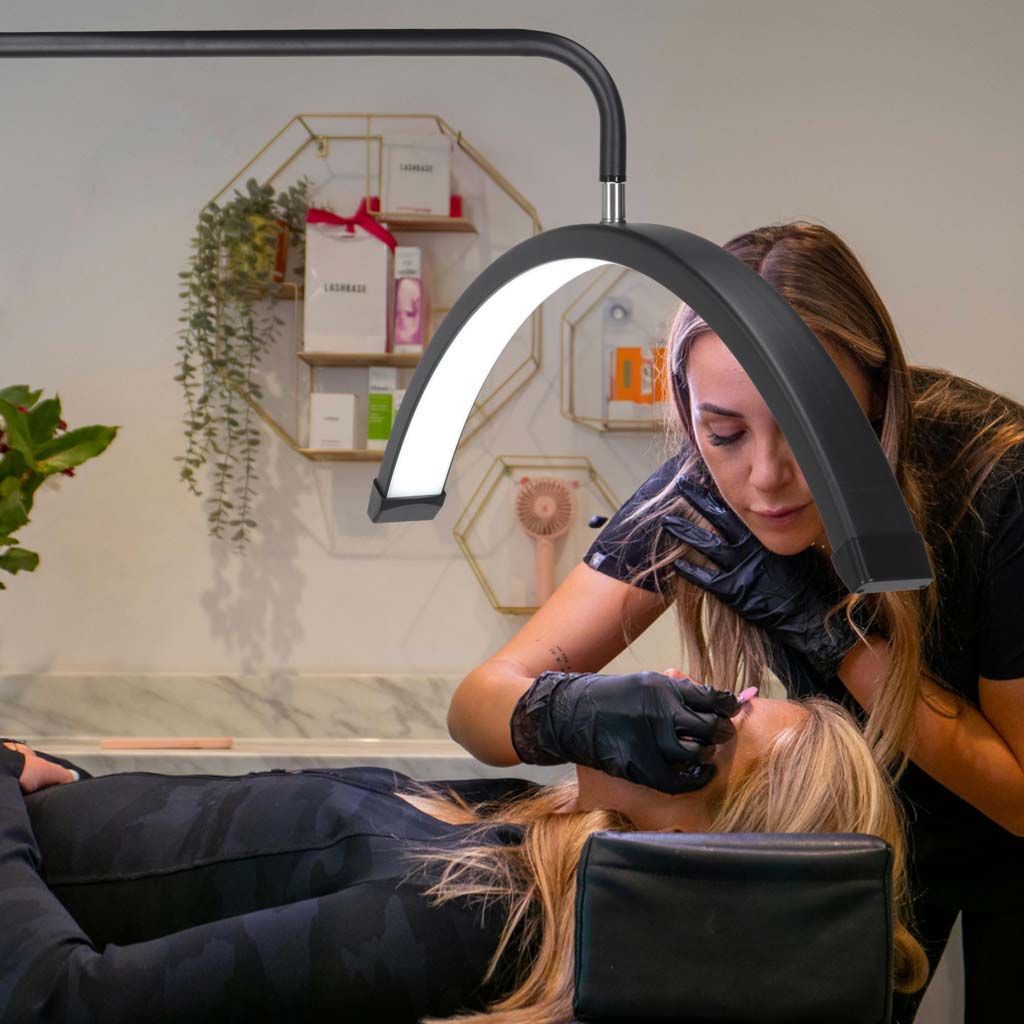 LED kozmetička lampa za ekstenzije trepavica, svjetlo bez treperenja, crna, luk