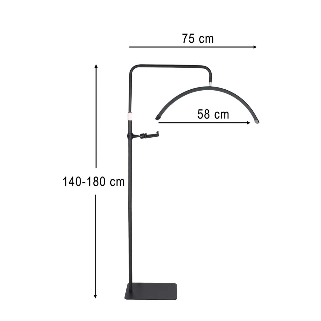 LED kozmetička lampa za ekstenzije trepavica, svjetlo bez treperenja, crna, luk