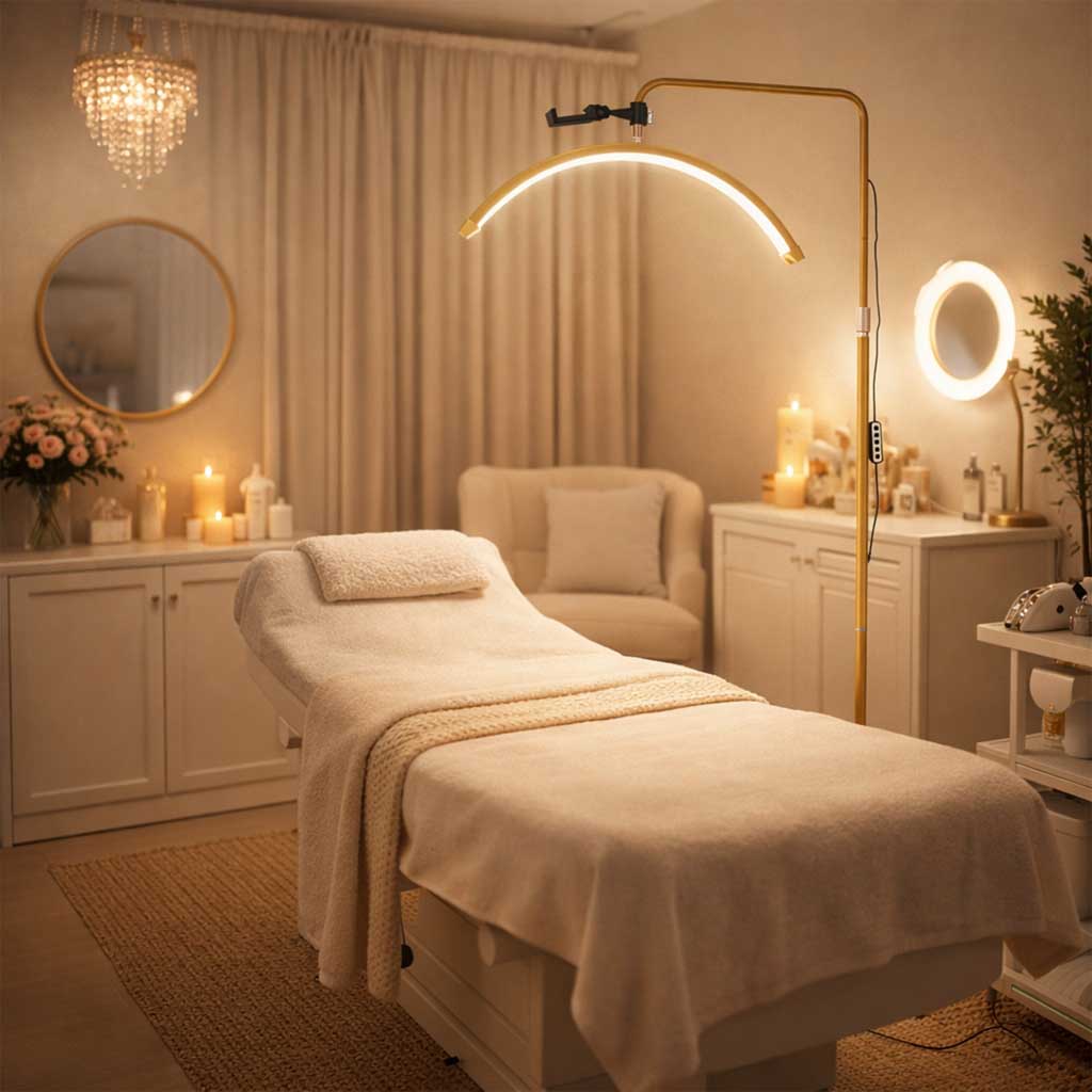 LED kozmetička lampa za ekstenzije trepavica, svjetlo bez treperenja, zlatna, luk