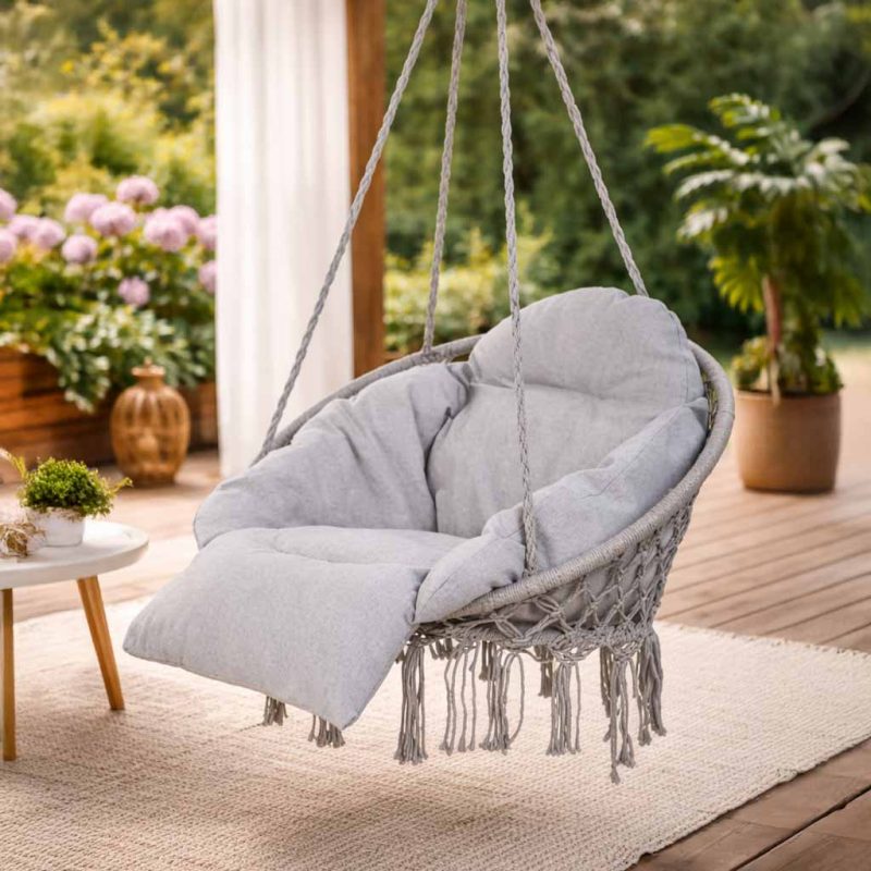 LUARO vrtna ljuljačka rodino gnijezdo s XXL jastukom siva 80 cm 150 kg