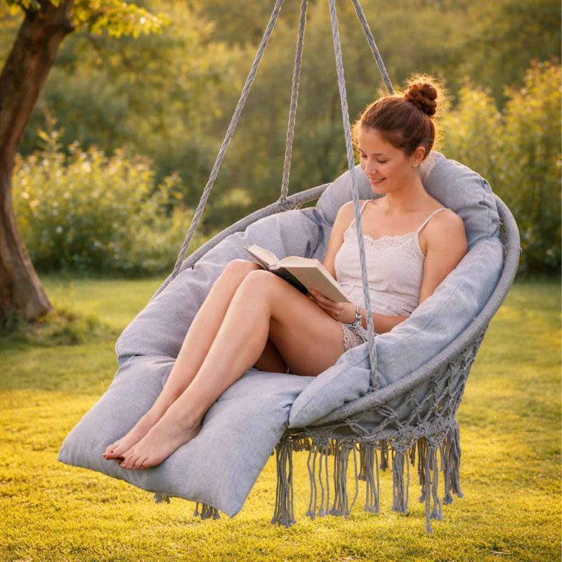 LUARO vrtna ljuljačka rodino gnijezdo s XXL jastukom siva 80 cm 150 kg