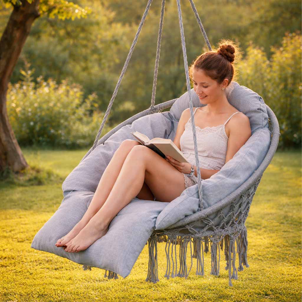 LUARO vrtna ljuljačka rodino gnijezdo s XXL jastukom siva 80 cm 150 kg