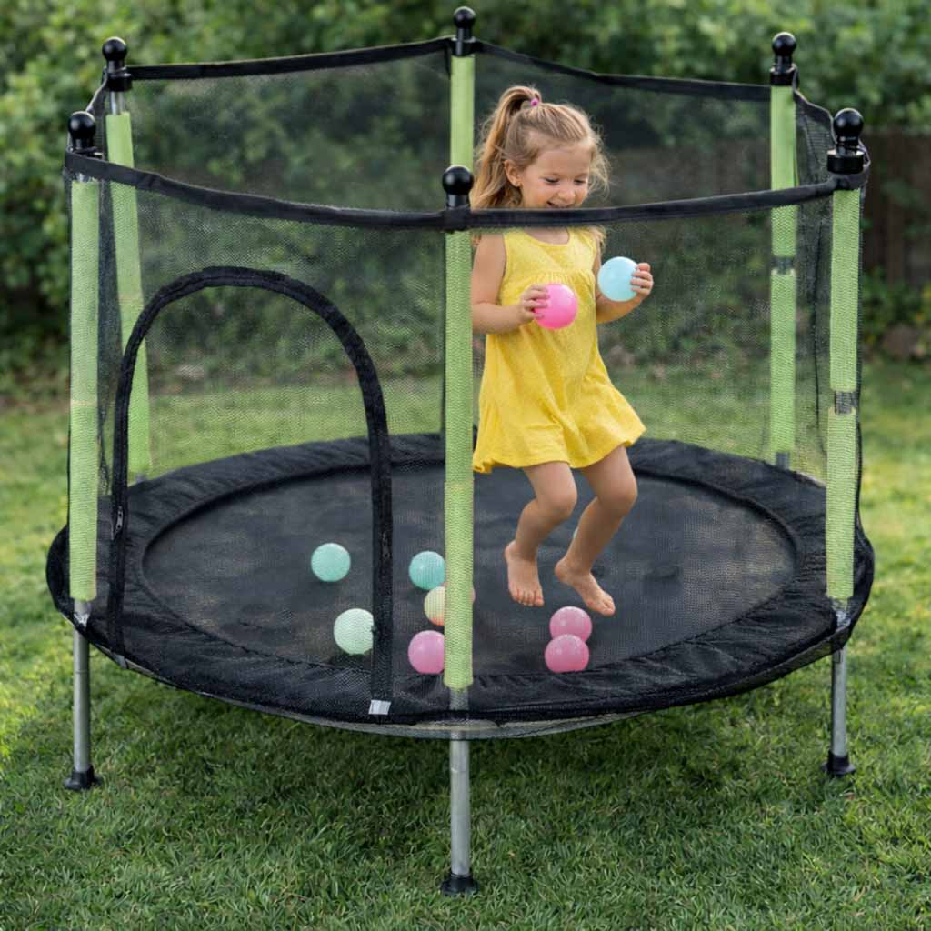 Dječji trampolin za kuću ili vrt s lopticama 140 cm zelene boje