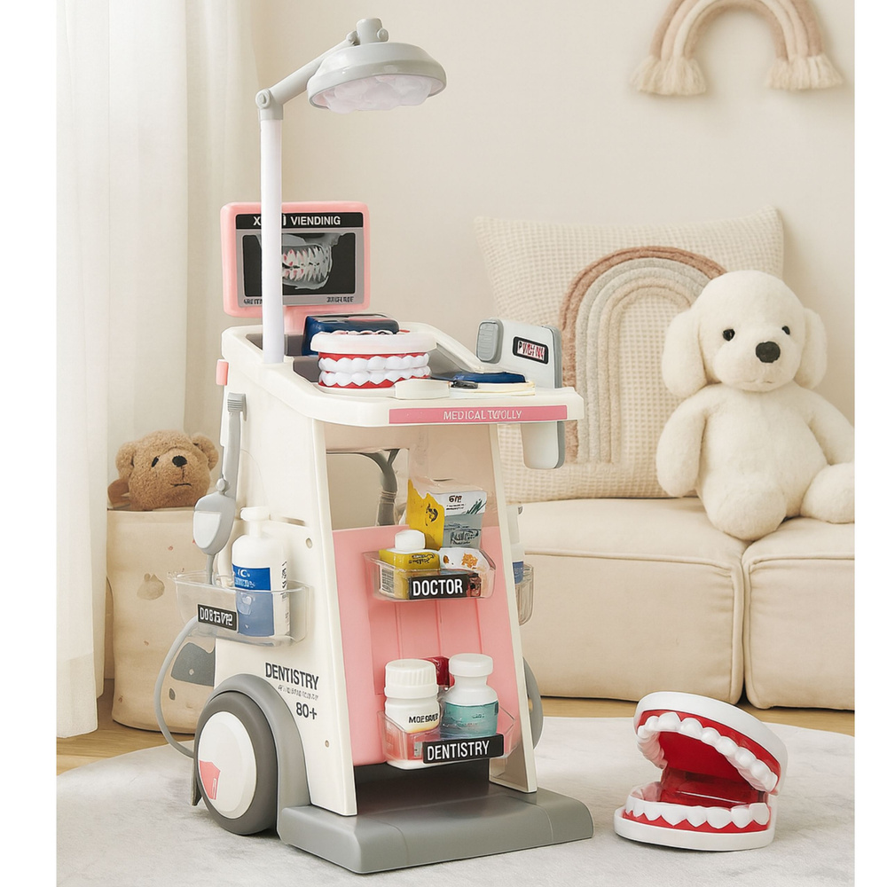 Doktor Stomatolog Set Medicinska Kolica Svjetla Roza 26 Kom