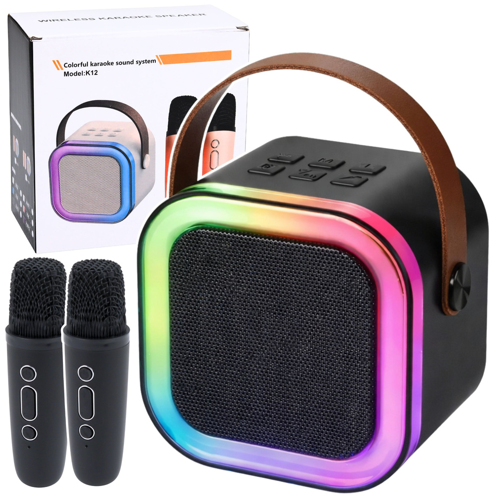 Karaoke zvučnik s 2 mikrofona BLUETOOTH USB LED CRNI