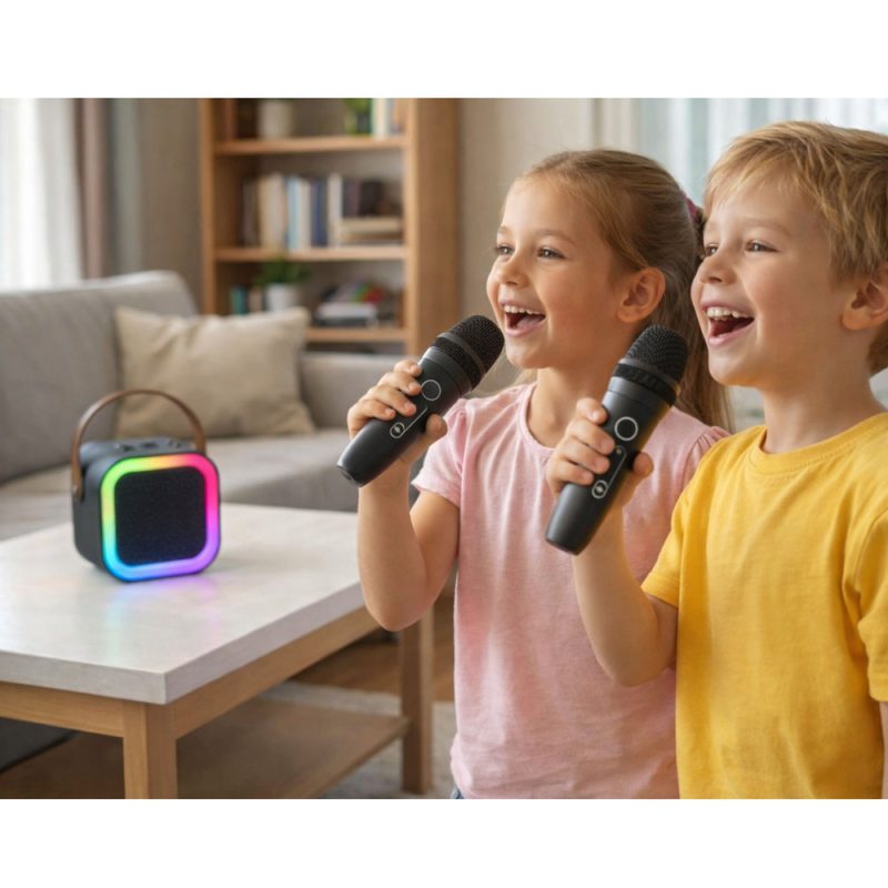 Karaoke zvučnik s 2 mikrofona BLUETOOTH USB LED CRNI
