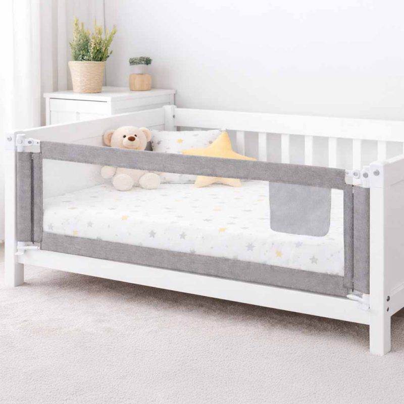 Bed-railing-safety-locking-guard-rail-200cm-grey-186079 Sigurnosna ograda za krevet s bravom 200 cm, siva