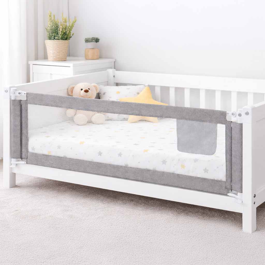 Bed-railing-safety-locking-guard-rail-200cm-grey-186079 Sigurnosna ograda za krevet s bravom 200 cm, siva