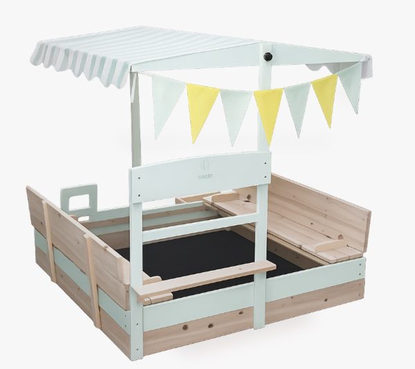 LULILO Vendo drveni pješčanik s rotirajućom nadstrešnicom od 360° i klupom s mogućnošću zatvaranja 120 cm