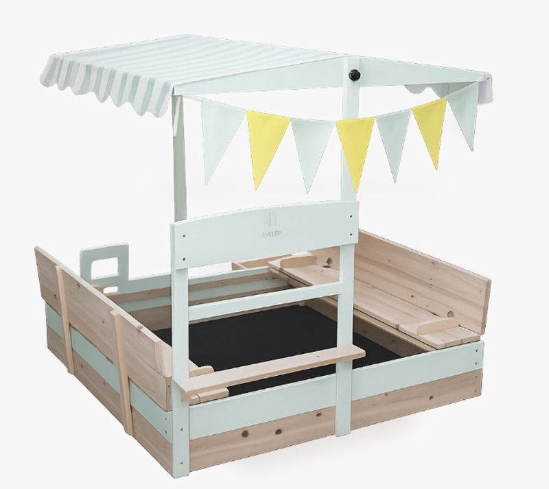 LULILO Vendo drveni pješčanik s rotirajućom nadstrešnicom od 360° i klupom s mogućnošću zatvaranja 120 cm